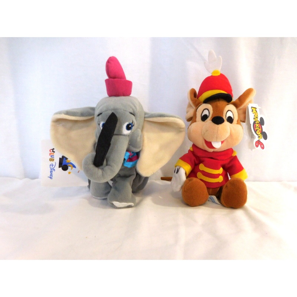 Disney Store Mini Bean Bag Dumbo and Timothy Mouse  RARE Club Disney Tag